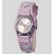 Floral Appliqué Leather Strap Watch