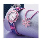 Girls 3 Piece Denim Watch Set