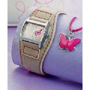 Girls Butterfly Print Cream 3 Piece Watch Set