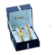 Limit Ladies Gold Plated Stone Set Watch and Bracelet Set