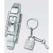 Oasis Ladies Stone Set Bangle and Keyring Set