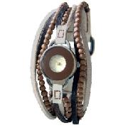 Kahuna KW06019L Ladies Multi Thong Watch with Leather, Suede and Beaded Strap