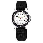 Lorus - Boy's White Round Dial with Black Fabric Strap Watch