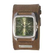 Kahuna - Men's Green Square Dial with Brown Cuff Watch