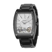 Fossil - Men's Silver Coloured Rectangular Dial Black Bracelet Watch