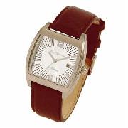 Ben Sherman - Men's Tonneau White Dial Brown Leather Strap Watch