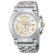 Seiko - Men's White Chronograph Dial with Two Tone Strap Watch