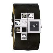D&G Time - Women's Cube Design Black Strap Watch