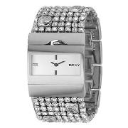 DKNY - Women's White Dial Diamante Stud Bracelet Watch