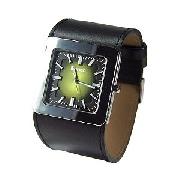 Bench Men's Green Square Dial and Black Leather Cuff Watch