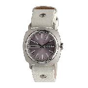 Diesel Ladies' Lilac Dial White Leather Strap Watch