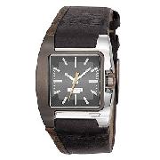 Diesel Men's Black and Grey Leather Strap Watch