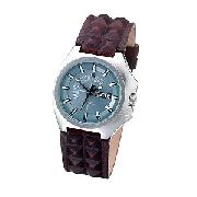 Diesel Men's Round Blue Dial and Spiky Leather Strap Watch