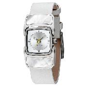 Diesel Mother-Of-Pearl Dial White Leather Strap Watch