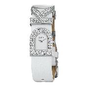 DKNY Ladies' White Strap Stone-Set Watch