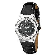 Ellesse Ladies' Black Stone-Set Leather Strap Watch