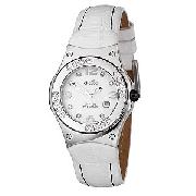 Ellesse Ladies' White Stone-Set Leather Strap Watch