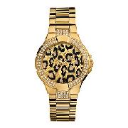 Guess Ladies' Animal Print Dial Ion-Plated Bracelet Watch