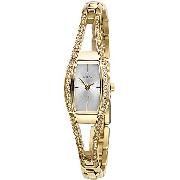 Guess Ladies' Gold-Plated Stone-Set Semi-Bangle Watch