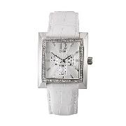 Guess Ladies' Multi-Dial, Stone-Set White Strap Watch