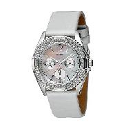 Guess Ladies' White Leather Strap Watch