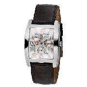 Guess Men's Brown Leather Strap Watch