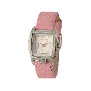 Kahuna Ladies' Silver Dial Pink Leather Strap Watch