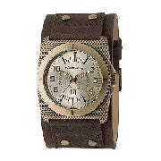 Kahuna Men's Gold Dial Brown Cuff Watch