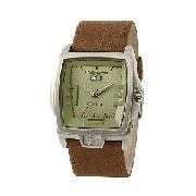 Kahuna Men's Green Dial Brown Leather Strap Watch