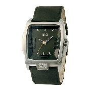 Kahuna Men's Square Dial Black Leather Strap Watch