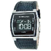 Kahuna Unisex Digital Black Leather Strap Watch