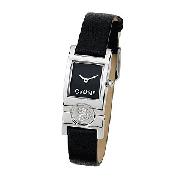 Morgan Ladies' Stone-Set Black Strap Watch