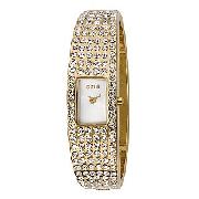 Oasis Ladies' Gold-Tone Stone-Set Slim Bangle Watch