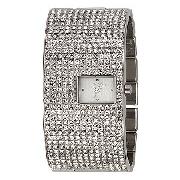 Oasis Ladies' Silver-Tone Stone-Set Bangle Watch