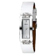 Oasis Ladies' Stone-Set White Leather Strap Watch