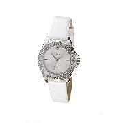 Oasis Ladies' Stone-Set White Strap Watch