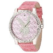 Playboy Ladies' Stone-Set Pink Leather Strap Watch