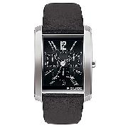 Police Men's Black Leather Strap Watch