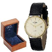 Rotary Men's 9ct Gold Leather Strap Watch