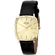 Rotary Men's Tonneau Leather Strap Watch