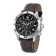 Accurist Men's Chronograph Black Leather Strap Watch
