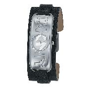 DKNY Ladies' Stainless Steel Black Leather Cuff Watch