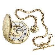 Jean Pierre Gold-Plated Double Hunter Skeleton Pocket Watch