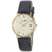 Rotary Men's 18ct Gold Black Leather Strap Watch