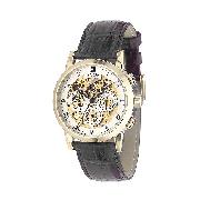 Rotary Men's Automatic Skeleton Black Leather Strap Watch